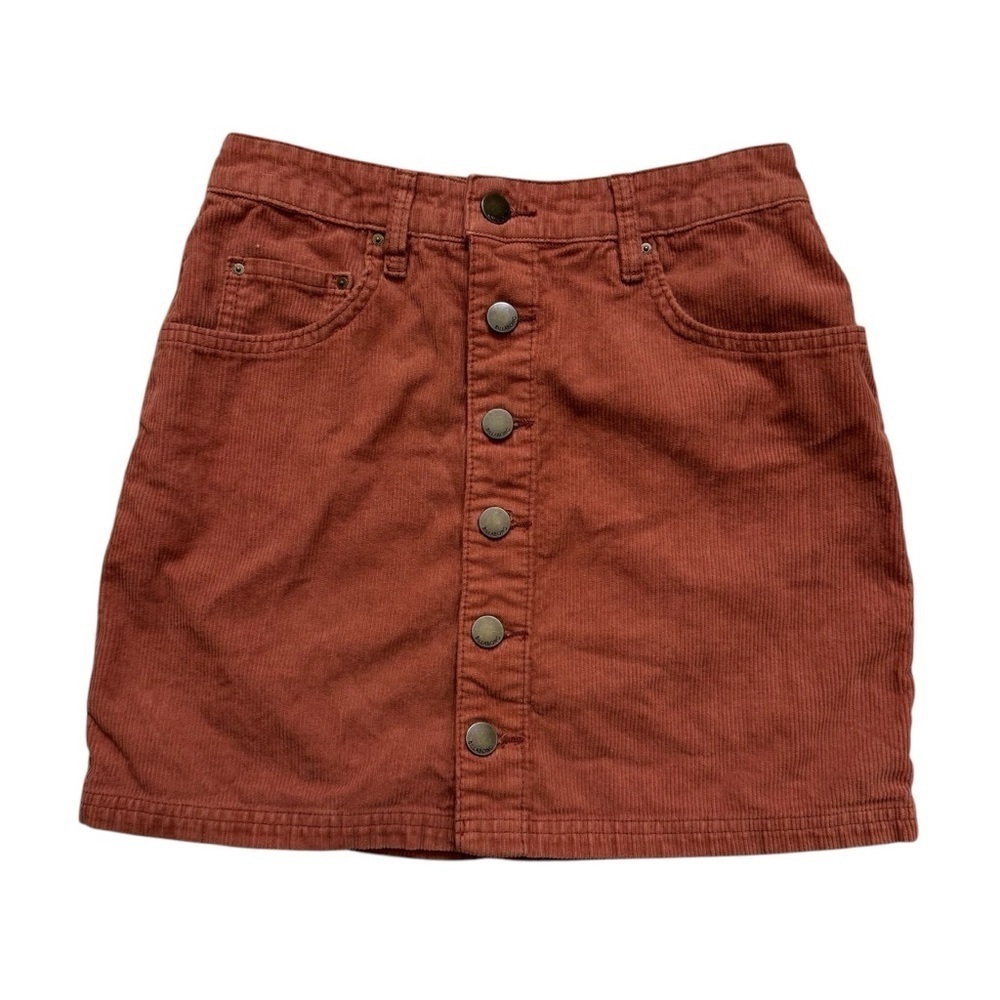 Billabong Mini Brown Corduroy skirt Good Life Cord Button Fly Size 26 Small